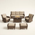 Outdoor Patio Furniture Set Built to Last, 7 Piece with Fire Pit Table, Rattan Wicker, 50000 BTU Propane