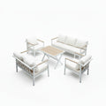 Aluminum Patio Sectional Furniture Set,5 Piece Patio Conversation Sets Outdoor Patio Furniture Set Sofa with Coffee Table & Washable Cushions White