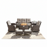 Outdoor Patio Furniture Set Built to Last, 7 Piece with Fire Pit Table, Rattan Wicker, 50000 BTU Propane