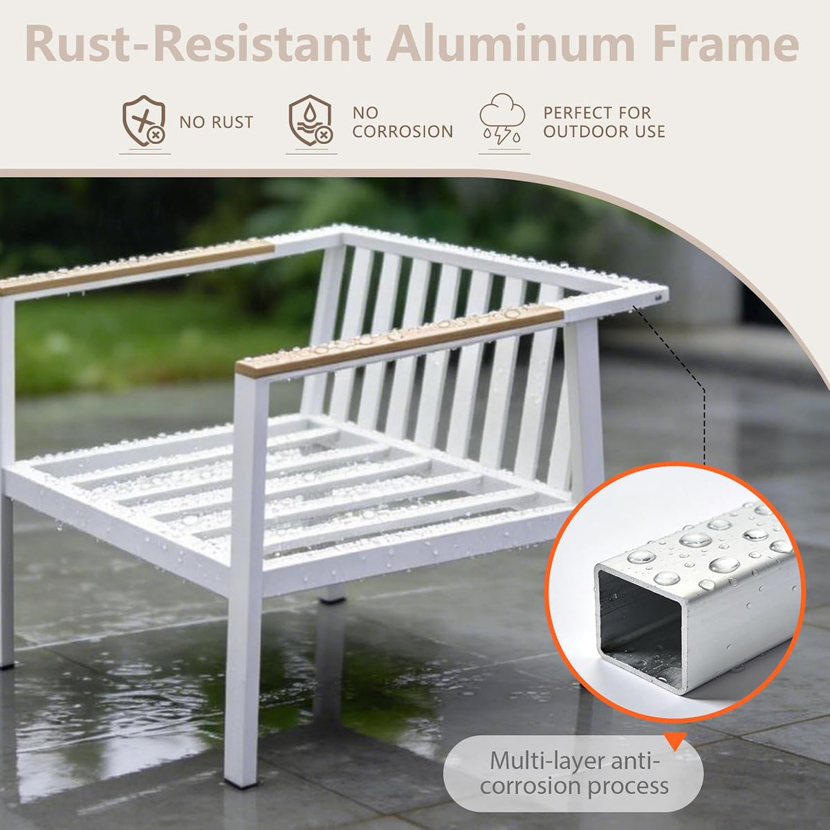 Aluminum Patio Sectional Furniture Set,5 Piece Patio Conversation Sets Outdoor Patio Furniture Set Sofa with Coffee Table & Washable Cushions White