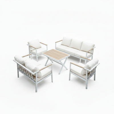 Aluminum Patio Sectional Furniture Set,5 Piece Patio Conversation Sets Outdoor Patio Furniture Set Sofa with Coffee Table & Washable Cushions White