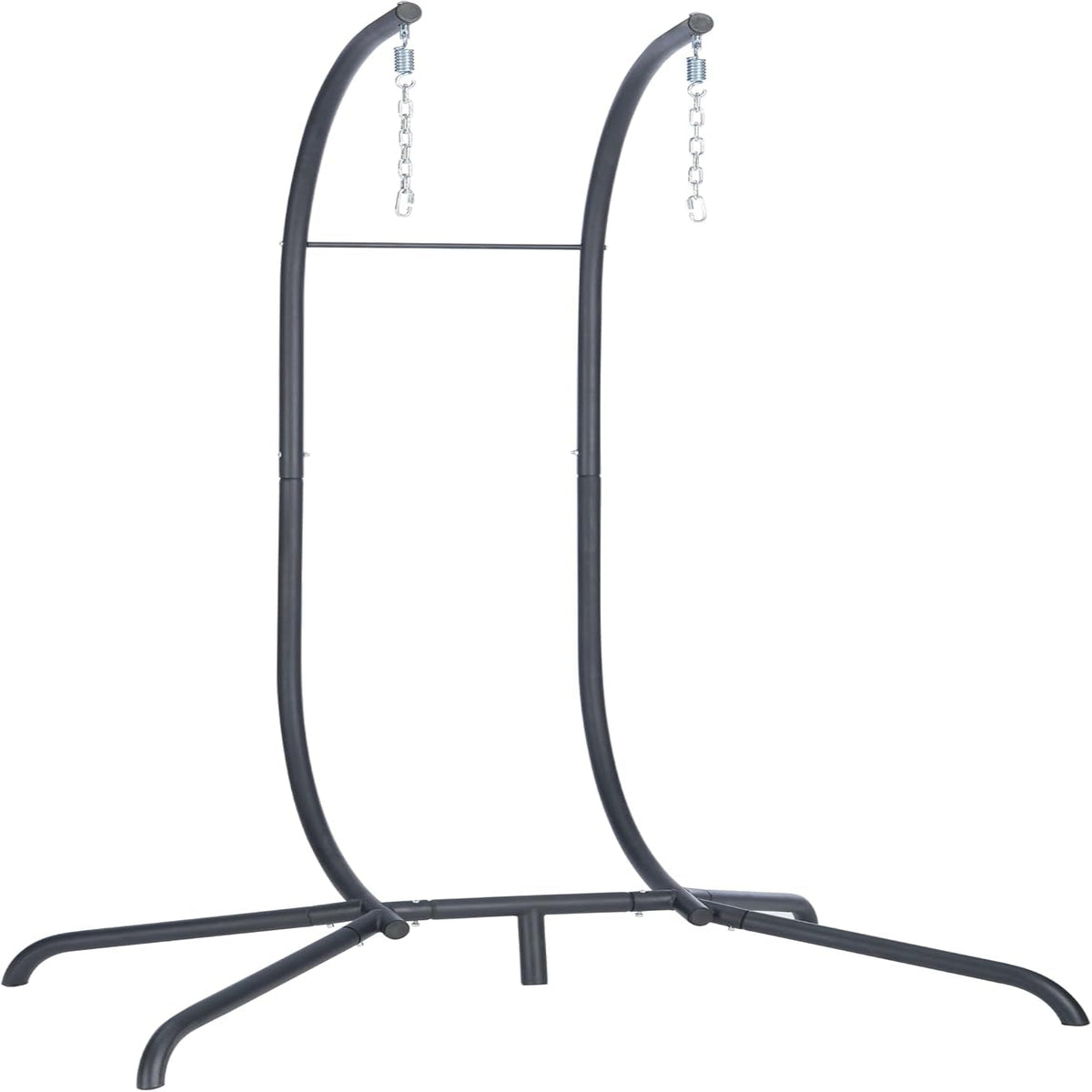 Double Swing Egg Chair with Stand, Patio Rattan Wicker Hammock Egg Chair with UV Cushion, 2 Person Outdoor Indoor Hanging Basket Chair, 600LBS Capacity for Balcony, Dark Blue and Gray